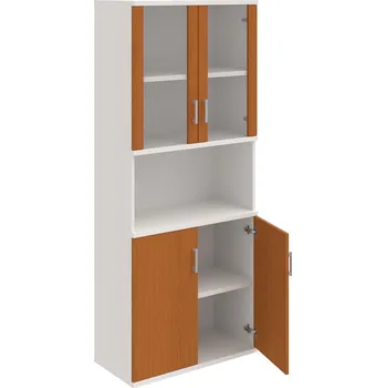 Policová skříň S 5 80 07 – Skříň policová dvéřová 192 × 80 cm - Třešeň , Bílá , USH – hranatá