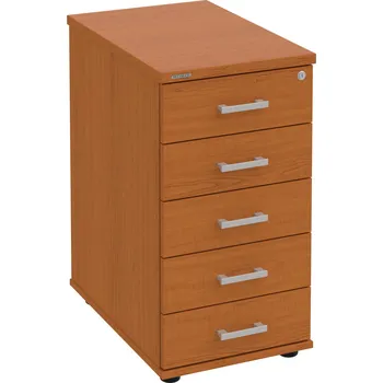 Zásuvkový kontejner K 35 C N – Kontejner, 5 zásuvek, cent. zamykání, léta napříč, hl. 60 cm - Třešeň , Třešeň , USH – hranatá