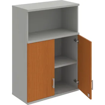 Policová skříň SZ 3 80 02 H – Skříň policová dvéřová 115,2 × 80 cm - Třešeň , Šedá , USH – hranatá