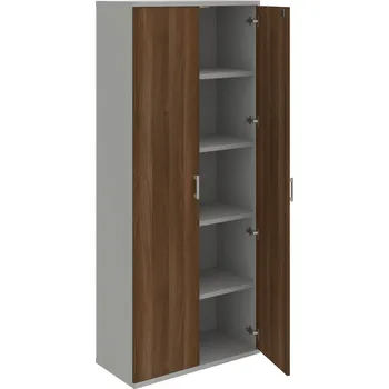 Policová skříň SZ 5 80 00 – Skříň policová dvéřová 192 × 80 cm - Ořech , Šedá , USH – hranatá