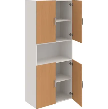 Policová skříň D 5 80 05 – Skříň policová dvéřová 185 × 80 cm - Buk , Bílá , USH – hranatá