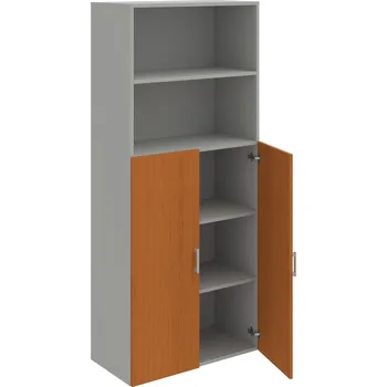 Policová skříň D 5 80 04 – Skříň policová dvéřová 185 × 80 cm - Třešeň , Šedá , USH – hranatá