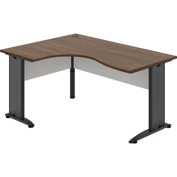 Psací stůl CE 2005 P – Stůl ergo pravý 160 × 120 cm - Ořech , Bílá , Černý kov