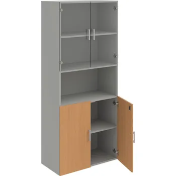 Policová skříň DZ 5 80 07 – Skříň policová dvéřová 185 × 80 cm - Buk , Šedá , USH – hranatá