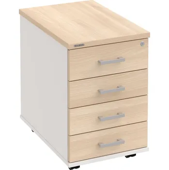 Zásuvkový kontejner K 34 C P – Kontejner, 4 zásuvky, cent. zamykání, léta podél, hl. 60 cm - Akát , Bílá , USH – hranatá