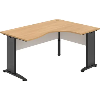 Psací stůl CE 2005 L – Stůl ergo levý 160 × 120 cm - Dub , Bílá , Černý kov