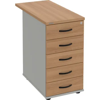 Zásuvkový kontejner K 35 C P 80 – Kontejner, 5 zásuvek, cent. zamykání, léta podél, hl. 80 cm - Višeň , Šedá , UCO – černá