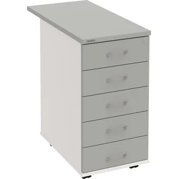 Zásuvkový kontejner K 35 C N 80 – Kontejner, 5 zásuvek, cent. zamykání, léta napříč, hl. 80 cm - Šedá , Bílá , USN – Hobis