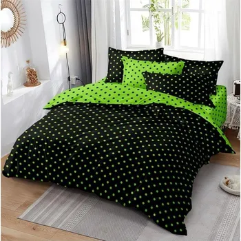 Povlečení Bavlissimo 7-dílné povlečení oboustranné povlečení na 2 postel zeleno-černé s puntíkem 140x200