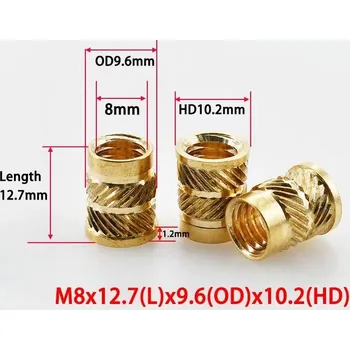 Šroub Mosazná lisovací matice do plastu s límcem 12.7 mm, M8 (OD 9.6 mm, HD 10.2 mm)