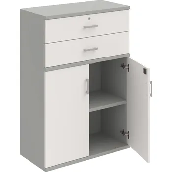 Policová skříň SZ 3 80 03 – Skříň policová zásuvková 115,2 × 80 cm - Bílá , Šedá , USH – hranatá