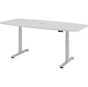 Jednací stůl Nastavitelný konferenční stůl, el., paměťový spínač, T-noha, 2200 x 1030/830 mm, šedý/stříbrný