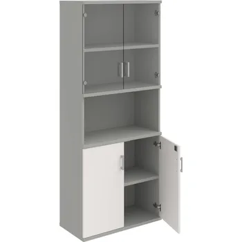 Policová skříň SZ 5 80 10 – Skříň policová dvéřová 192 × 80 cm - Bílá , Šedá , USH – hranatá