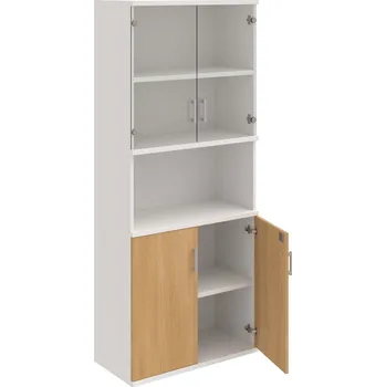 Policová skříň SZ 5 80 10 – Skříň policová dvéřová 192 × 80 cm - Dub , Bílá , USH – hranatá