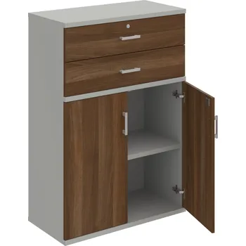 Policová skříň SZ 3 80 03 – Skříň policová zásuvková 115,2 × 80 cm - Ořech , Šedá , USH – hranatá