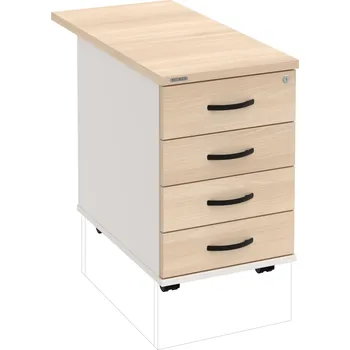 Zásuvkový kontejner K 34 C N 80 – Kontejner, 4 zásuvky, cent. zamykání, léta napříč, hl. 80 cm - Akát , Bílá , UCO – černá