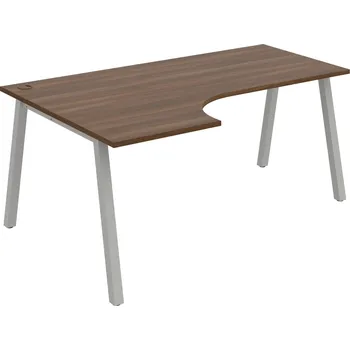 Psací stůl UE A 1800 60 P – Stůl ergo 180 × 120 cm, pravý - Ořech , Šedý kov