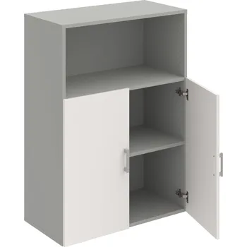 Policová skříň D 3 80 02 – Skříň policová dvéřová 111 × 80 cm - Bílá , Šedá , USH – hranatá