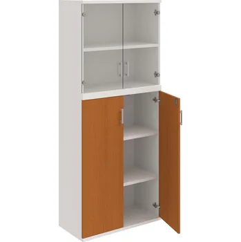 Policová skříň SZ 5 80 11 – Skříň policová dvéřová 192 × 80 cm - Třešeň , Bílá , USH – hranatá