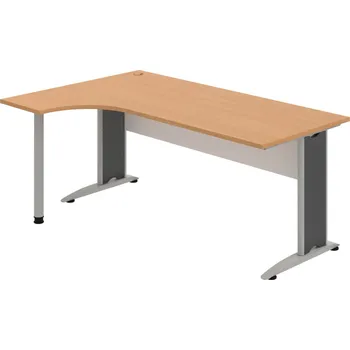 Psací stůl CE 1800 P – Stůl ergo pravý 180 × 120 cm - Buk , Bílá , Šedý kov