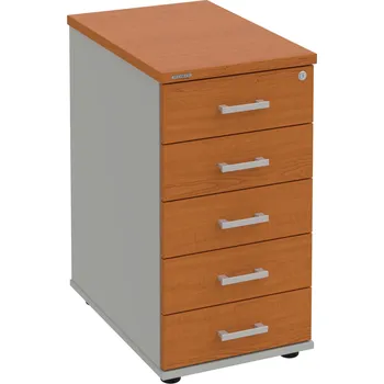 Zásuvkový kontejner K 35 C N – Kontejner, 5 zásuvek, cent. zamykání, léta napříč, hl. 60 cm - Třešeň , Šedá , USH – hranatá