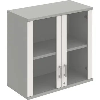 Policová skříň SZ 2 80 02 H – Skříň policová dvéřová 76,8 × 80 cm - Bílá , Šedá , USH – hranatá