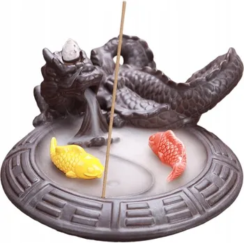 Vonná tyčinka Podstavec, aromalampa na vonné tyčinky s reverzním tokem Dragon/Ryba Koi 17 cm