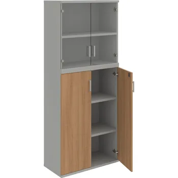 Policová skříň SZ 5 80 11 – Skříň policová dvéřová 192 × 80 cm - Višeň , Šedá , USH – hranatá