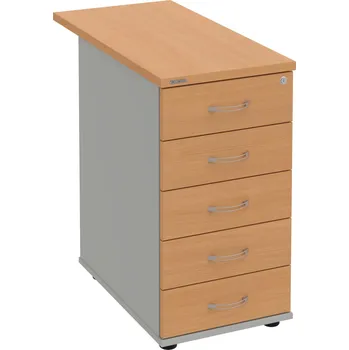 Zásuvkový kontejner K 35 C P 80 – Kontejner, 5 zásuvek, cent. zamykání, léta podél, hl. 80 cm - Buk , Šedá , USN – Hobis