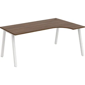 Psací stůl UE A 1800 L – Stůl ergo 180 × 120 cm, levý - Ořech , Bílý kov