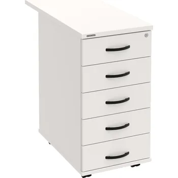 Zásuvkový kontejner K 35 C N 80 – Kontejner, 5 zásuvek, cent. zamykání, léta napříč, hl. 80 cm - Bílá , Bílá , UCO – černá