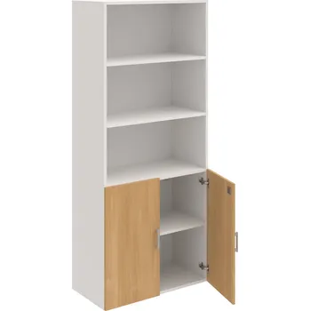 Policová skříň DZ 5 80 03 – Skříň policová dvéřová 185 × 80 cm - Dub , Bílá , USH – hranatá