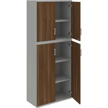 Policová skříň SZ 5 80 06 – Skříň policová dvéřová 192 × 80 cm - Ořech , Šedá , USH – hranatá