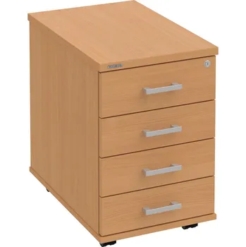 Zásuvkový kontejner K 34 C P – Kontejner, 4 zásuvky, cent. zamykání, léta podél, hl. 60 cm - Buk , Buk , USH – hranatá