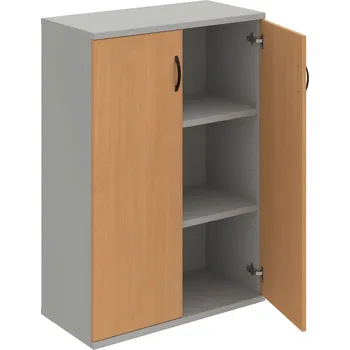 Policová skříň S 3 80 01 – Skříň policová dvéřová 115,2 × 80 cm - Buk , Šedá , UCO – černá