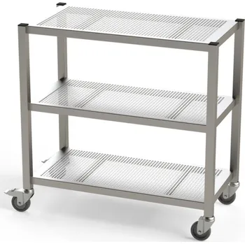 Nerez přepravní vozík do čistých prostor, 3 úrovně, s perforovanými policemi, 1000 x 500 x 1000 mm