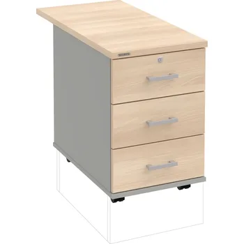 Zásuvkový kontejner K 33 Z N 80 – Kontejner, 3 zásuvky, uzamykatelný, léta napříč, hl. 80 cm - Akát , Šedá , USH – hranatá