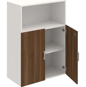 Policová skříň DZ 3 80 02 – Skříň policová dvéřová 111 × 80 cm - Ořech , Bílá , USH – hranatá