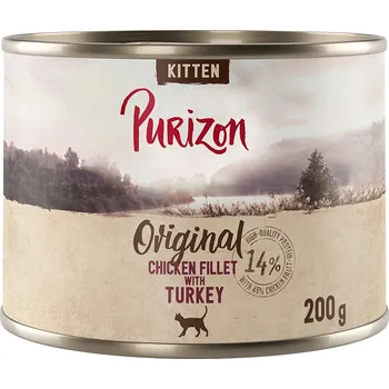Krmivo pro kočku 12ks-12x200g Purizon Original bez obilovin - Kitten: kuřecí filé s krocaním vlhké krmivo pro psy
