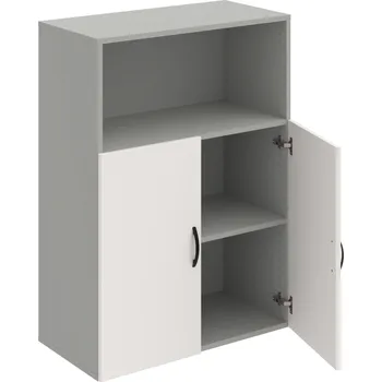 Policová skříň D 3 80 02 – Skříň policová dvéřová 111 × 80 cm - Bílá , Šedá , UCO – černá