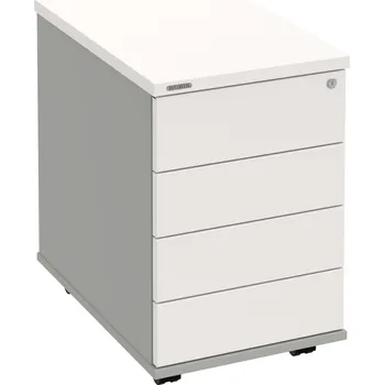 Zásuvkový kontejner K 34 C PTO P – Kontejner, 4 zásuvky, cent. zamykání, bezúchytkové otevírání, léta podél, hl. 60 cm - Bílá , Šedá