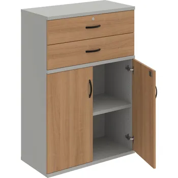 Policová skříň SZ 3 80 03 – Skříň policová zásuvková 115,2 × 80 cm - Višeň , Šedá , UCO – černá