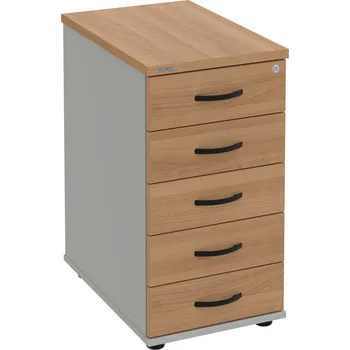 Zásuvkový kontejner K 35 C P – Kontejner, 5 zásuvek, cent. zamykání, léta podél, hl. 60 cm - Višeň , Šedá , UCO – černá