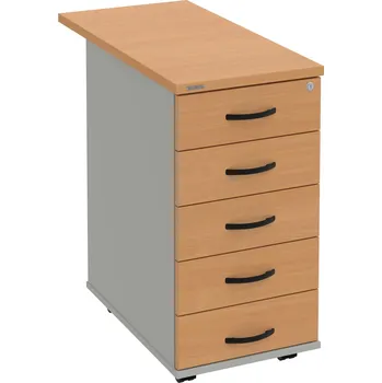 Zásuvkový kontejner K 35 C N 80 – Kontejner, 5 zásuvek, cent. zamykání, léta napříč, hl. 80 cm - Buk , Šedá , UCO – černá