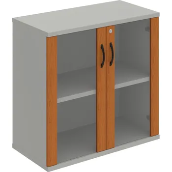 Policová skříň SZ 2 80 02 – Skříň policová dvéřová 76,8 × 80 cm - Třešeň , Šedá , UCO – černá