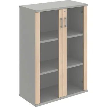 Policová skříň SZ 3 80 04 – Skříň policová dvéřová 115,2 × 80 cm - Akát , Šedá , USH – hranatá