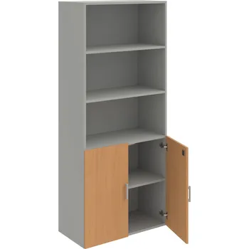 Policová skříň DZ 5 80 03 – Skříň policová dvéřová 185 × 80 cm - Buk , Šedá , USH – hranatá