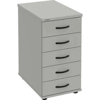 Zásuvkový kontejner K 35 C P – Kontejner, 5 zásuvek, cent. zamykání, léta podél, hl. 60 cm - Šedá , Šedá , UCO – černá