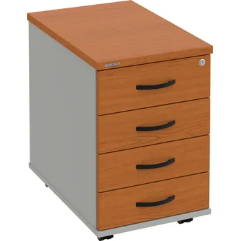 Zásuvkový kontejner K 34 C N – Kontejner, 4 zásuvky, cent. zamykání, léta napříč, hl. 60 cm - Třešeň , Šedá , UCO – černá