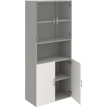 Policová skříň D 5 80 07 – Skříň policová dvéřová 185 × 80 cm - Bílá , Šedá , USH – hranatá